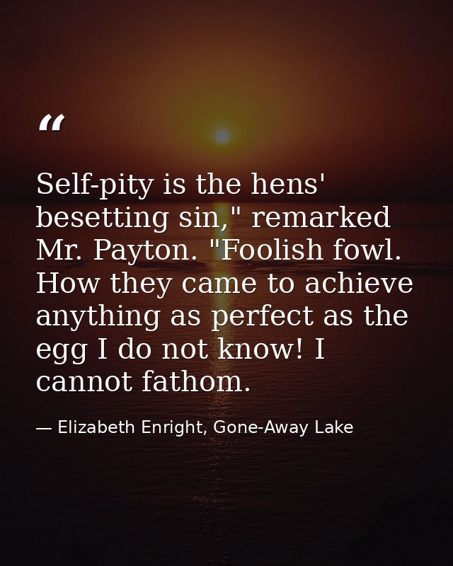 Self-pity is the hens' besetting sin," remarked Mr. Payton. "Foolish fowl. How they came to achieve anything as perfect  — Elizabeth Enright, Gone-Away Lake