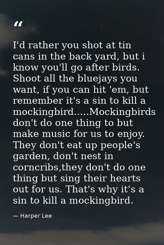 I'd rather you shot at tin cans in the back yard, but i know you'll go after birds. Shoot all the bluejays you want, if  — Harper Lee
