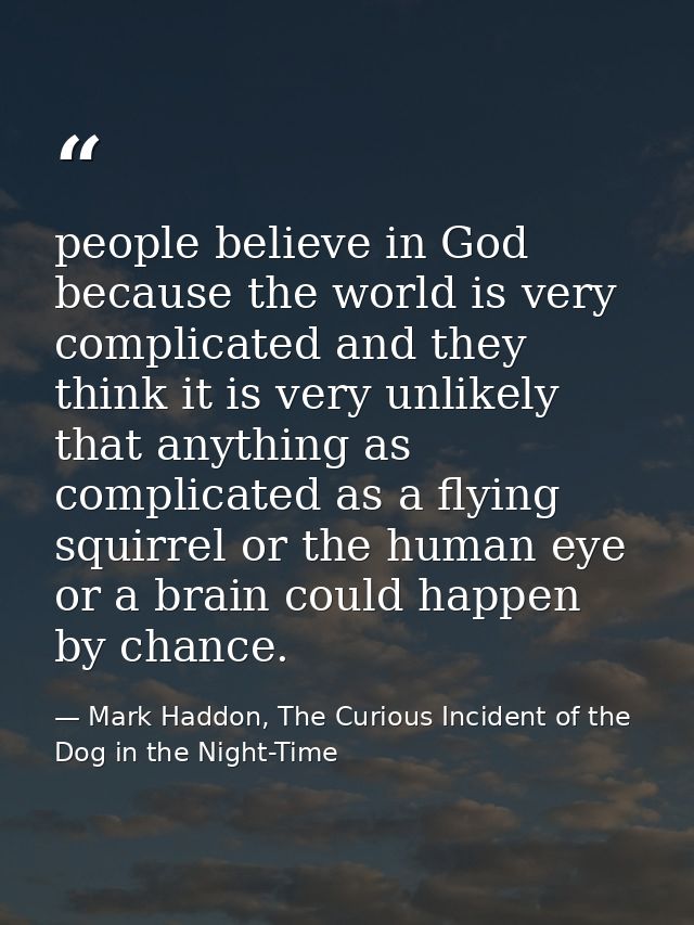 people believe in God because the world is very complicated and they think it is very unlikely that anything as complica — Mark Haddon, The Curious Incident of the Dog in the Night-Time
