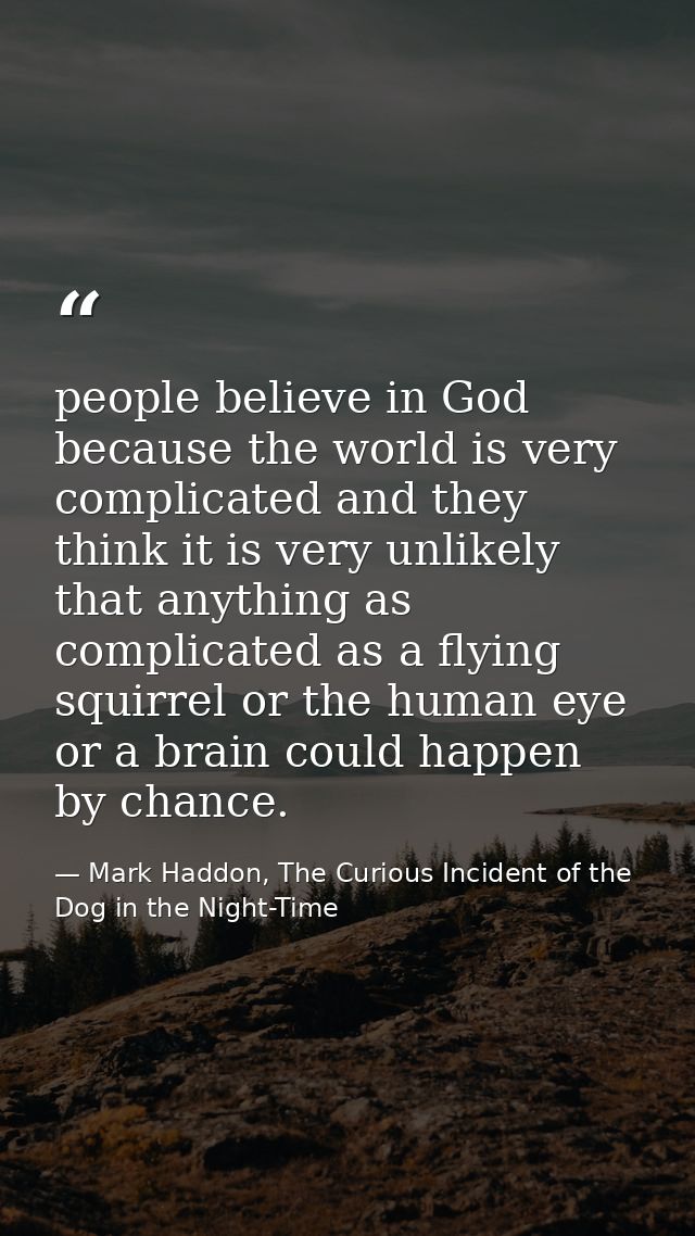 people believe in God because the world is very complicated and they think it is very unlikely that anything as complica — Mark Haddon, The Curious Incident of the Dog in the Night-Time