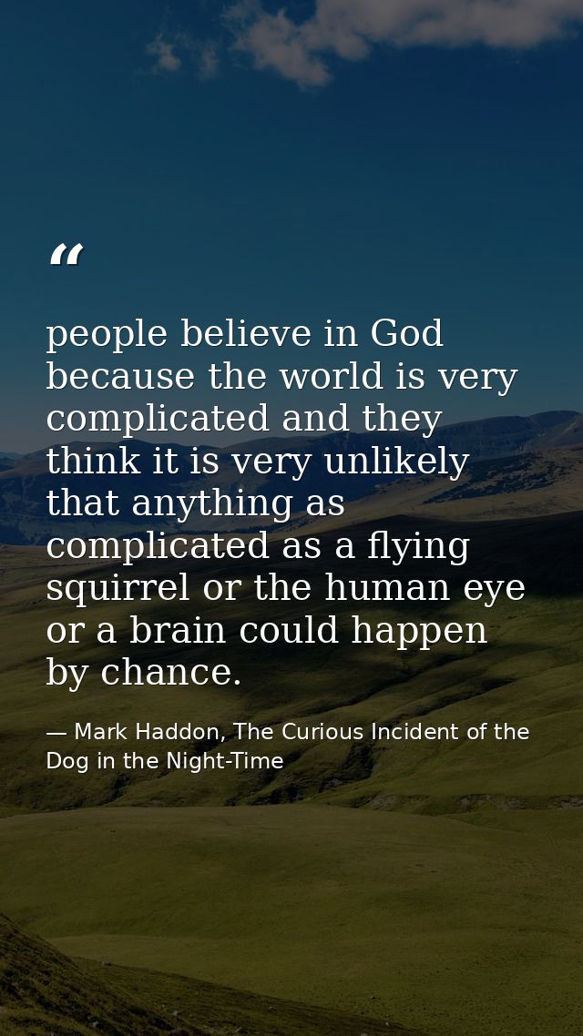 people believe in God because the world is very complicated and they think it is very unlikely that anything as complica — Mark Haddon, The Curious Incident of the Dog in the Night-Time