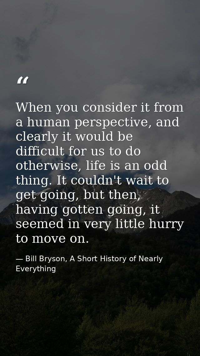 When you consider it from a human perspective, and clearly it would be difficult for us to do otherwise, life is an odd  — Bill Bryson, A Short History of Nearly Everything