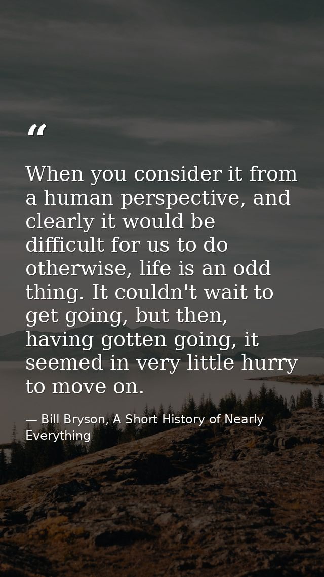 When you consider it from a human perspective, and clearly it would be difficult for us to do otherwise, life is an odd  — Bill Bryson, A Short History of Nearly Everything