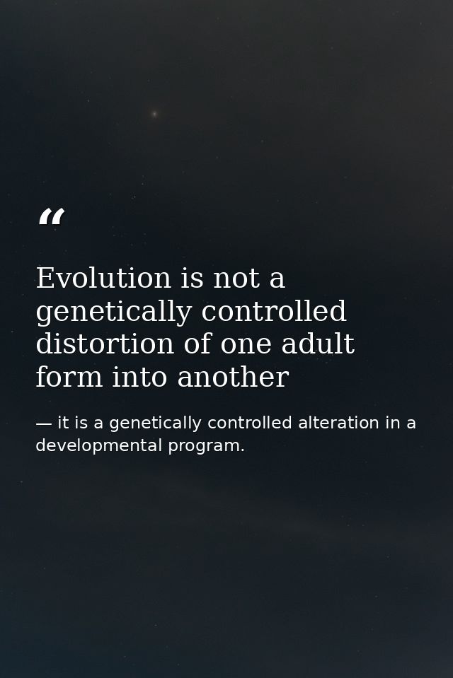 Evolution is not a genetically controlled distortion of one adult form into another — it is a genetically controlled alteration in a developmental program.