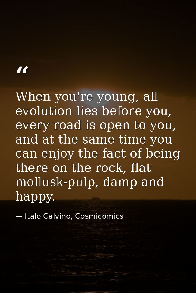 When you're young, all evolution lies before you, every road is open to you, and at the same time you can enjoy the fact — Italo Calvino, Cosmicomics