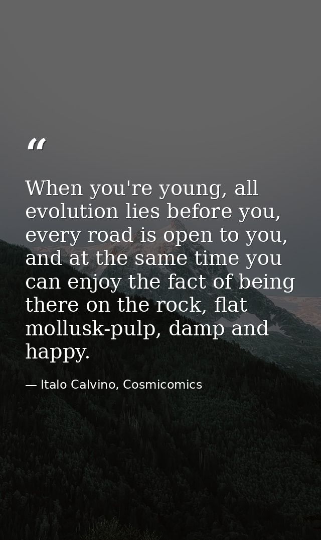 When you're young, all evolution lies before you, every road is open to you, and at the same time you can enjoy the fact — Italo Calvino, Cosmicomics