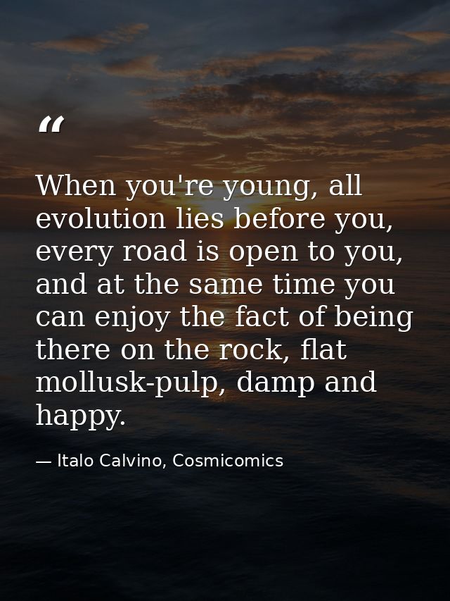 When you're young, all evolution lies before you, every road is open to you, and at the same time you can enjoy the fact — Italo Calvino, Cosmicomics