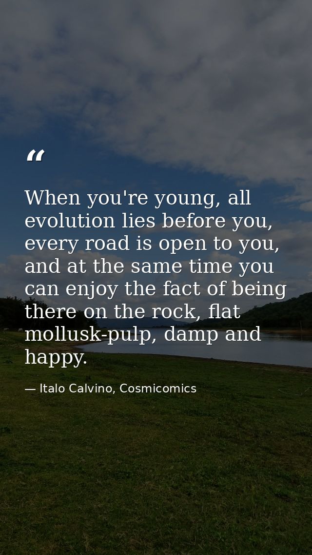 When you're young, all evolution lies before you, every road is open to you, and at the same time you can enjoy the fact — Italo Calvino, Cosmicomics