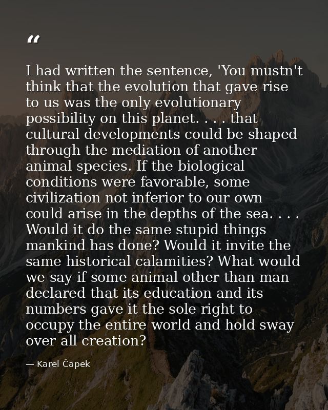 I had written the sentence, 'You mustn't think that the evolution that gave rise to us was the only evolutionary possibi — Karel Čapek