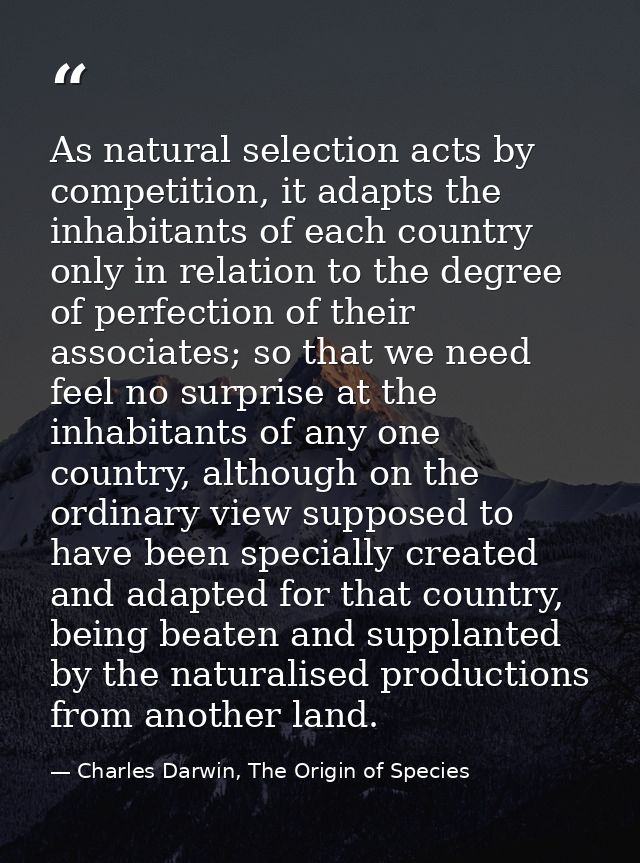 As natural selection acts by competition, it adapts the inhabitants of each country only in relation to the degree of pe — Charles Darwin, The Origin of Species