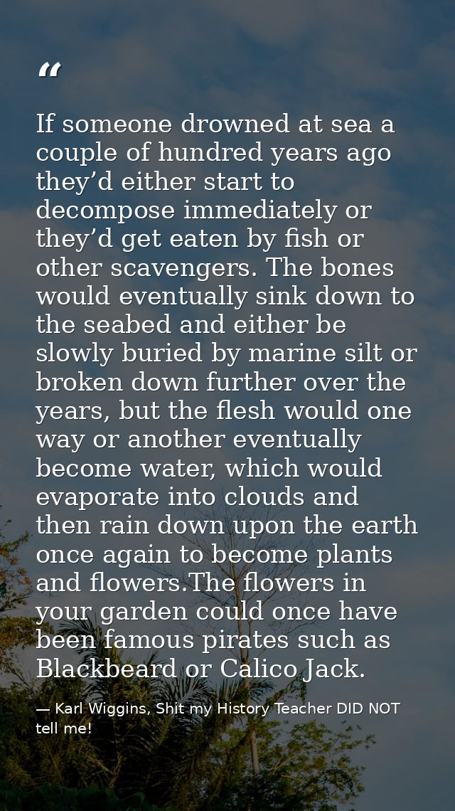 If someone drowned at sea a couple of hundred years ago they’d either start to decompose immediately or they’d get eaten — Karl Wiggins, Shit my History Teacher DID NOT tell me!