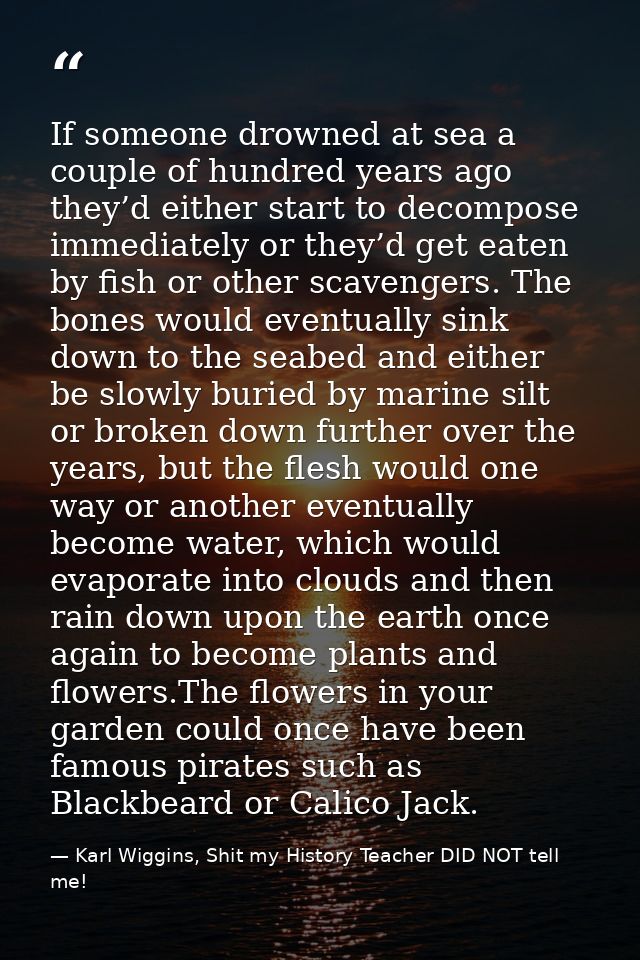 If someone drowned at sea a couple of hundred years ago they’d either start to decompose immediately or they’d get eaten — Karl Wiggins, Shit my History Teacher DID NOT tell me!