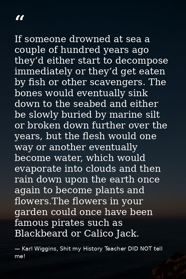 If someone drowned at sea a couple of hundred years ago they’d either start to decompose immediately or they’d get eaten — Karl Wiggins, Shit my History Teacher DID NOT tell me!