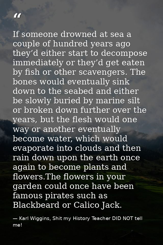 If someone drowned at sea a couple of hundred years ago they’d either start to decompose immediately or they’d get eaten — Karl Wiggins, Shit my History Teacher DID NOT tell me!