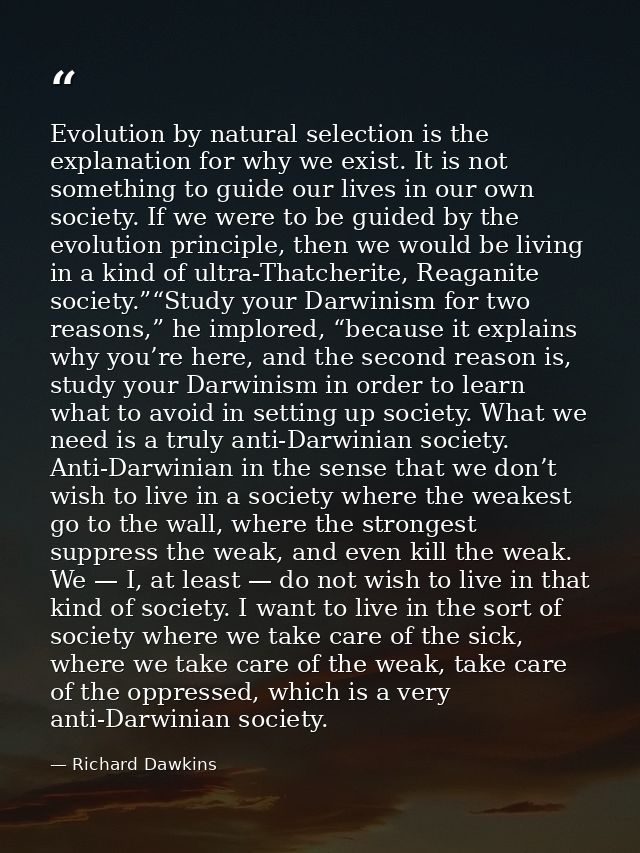 Evolution by natural selection is the explanation for why we exist. It is not something to guide our lives in our own so — Richard Dawkins
