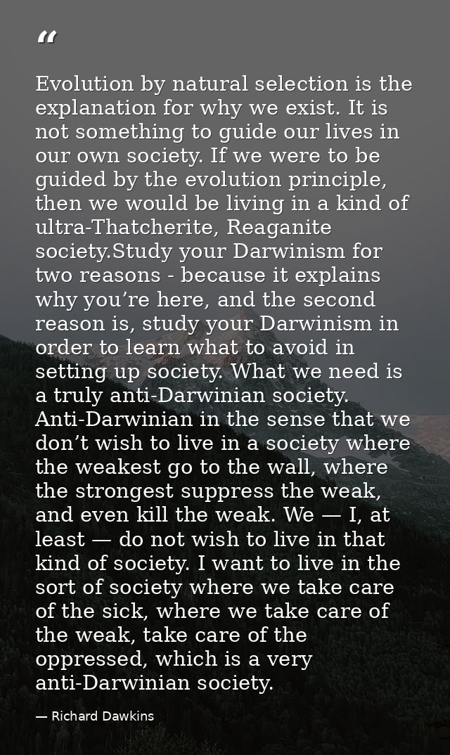 Evolution by natural selection is the explanation for why we exist. It is not something to guide our lives in our own so — Richard Dawkins