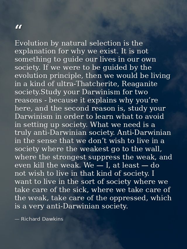 Evolution by natural selection is the explanation for why we exist. It is not something to guide our lives in our own so — Richard Dawkins