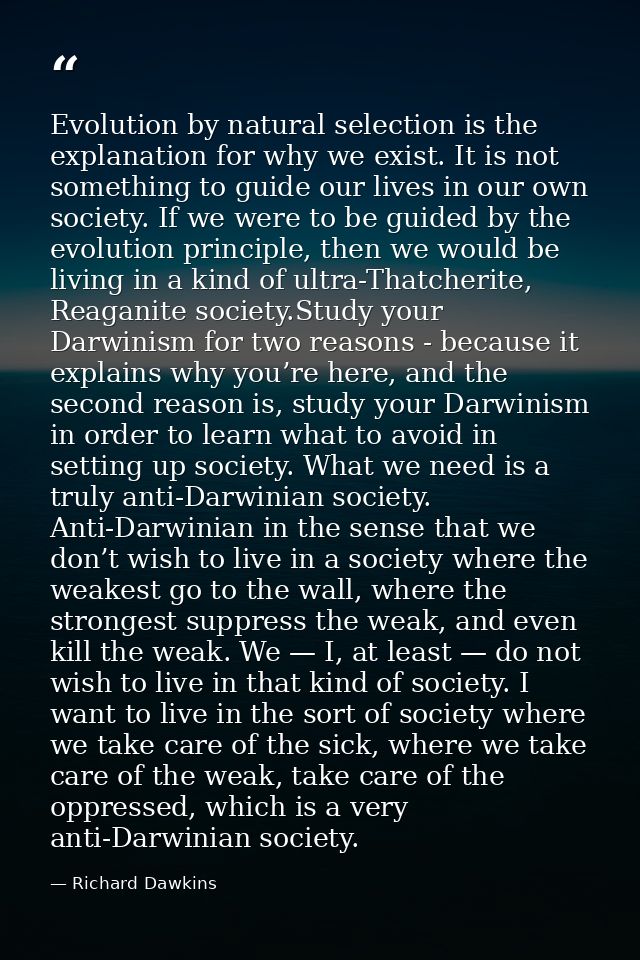 Evolution by natural selection is the explanation for why we exist. It is not something to guide our lives in our own so — Richard Dawkins