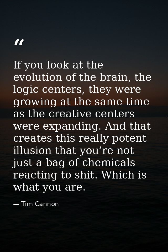 If you look at the evolution of the brain, the logic centers, they were growing at the same time as the creative centers — Tim Cannon