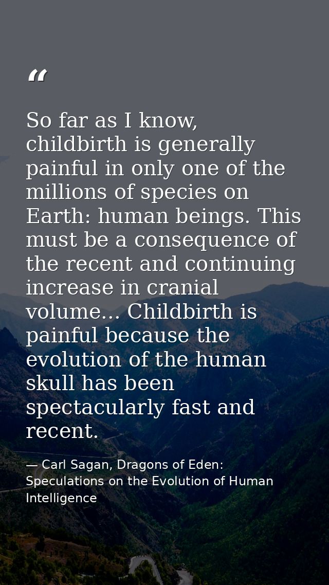 So far as I know, childbirth is generally painful in only one of the millions of species on Earth: human beings. This mu — Carl Sagan, Dragons of Eden: Speculations on the Evolution of Human Intelligence