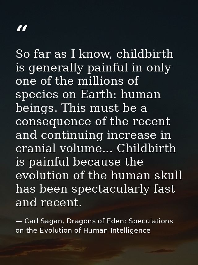 So far as I know, childbirth is generally painful in only one of the millions of species on Earth: human beings. This mu — Carl Sagan, Dragons of Eden: Speculations on the Evolution of Human Intelligence