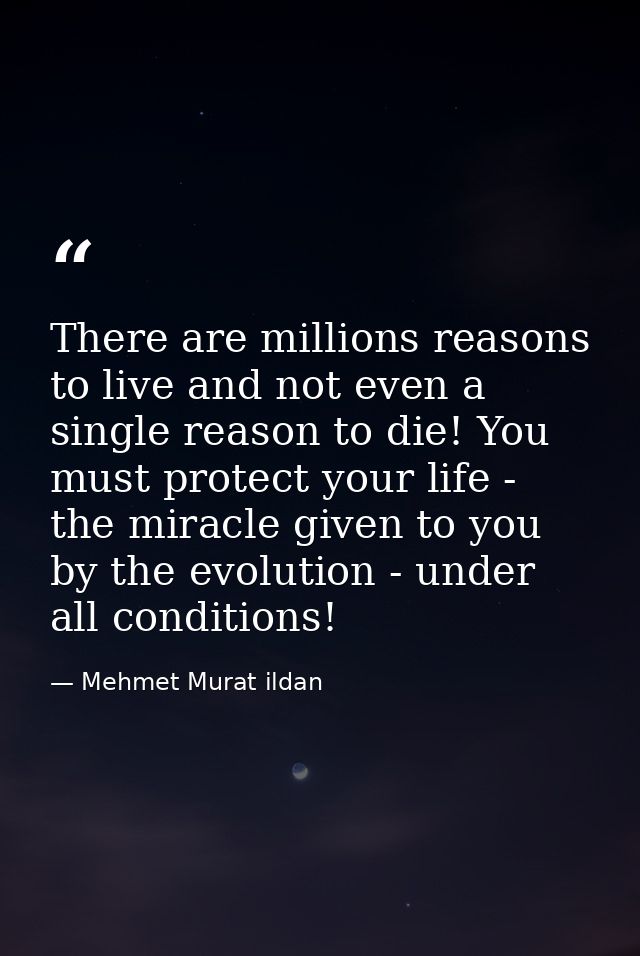 There are millions reasons to live and not even a single reason to die! You must protect your life - the miracle given t — Mehmet Murat ildan