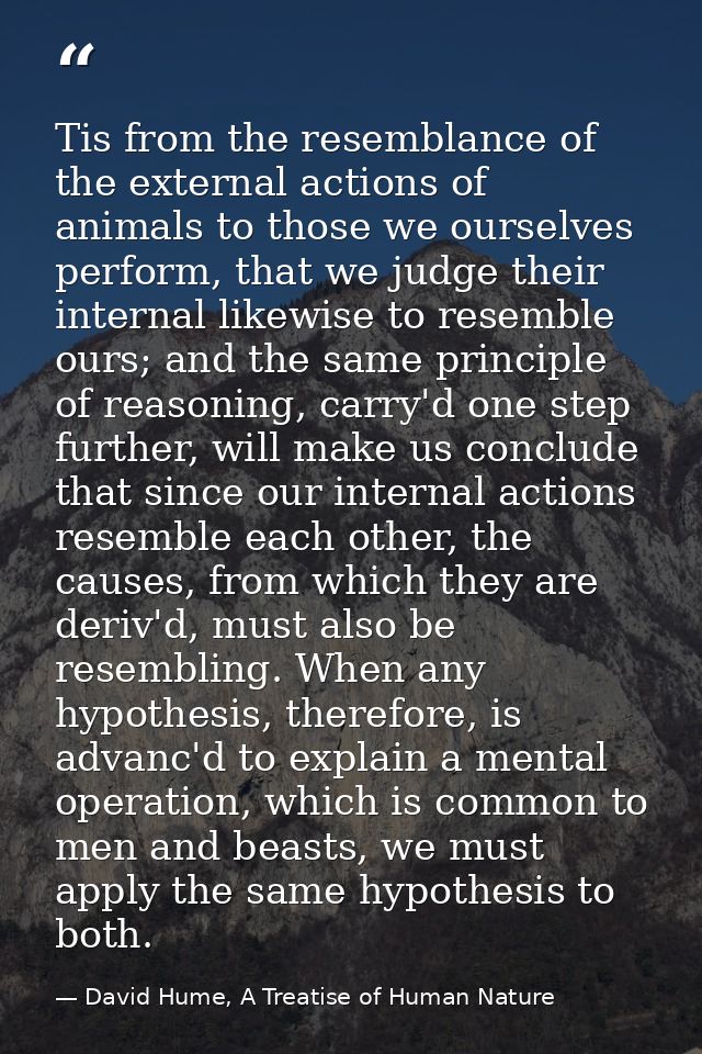 Tis from the resemblance of the external actions of animals to those we ourselves perform, that we judge their internal  — David Hume, A Treatise of Human Nature