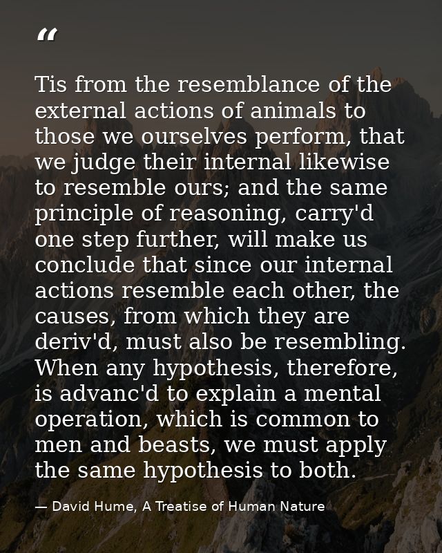 Tis from the resemblance of the external actions of animals to those we ourselves perform, that we judge their internal  — David Hume, A Treatise of Human Nature