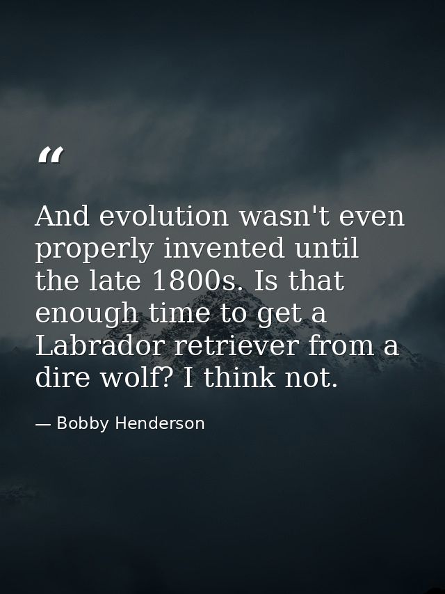And evolution wasn't even properly invented until the late 1800s. Is that enough time to get a Labrador retriever from a — Bobby Henderson