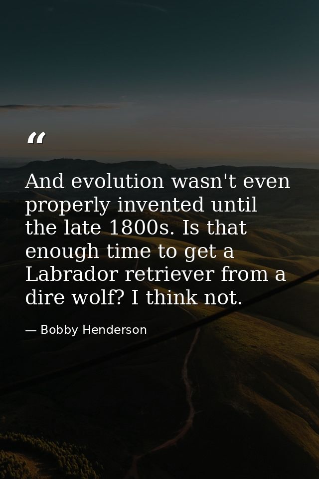 And evolution wasn't even properly invented until the late 1800s. Is that enough time to get a Labrador retriever from a — Bobby Henderson