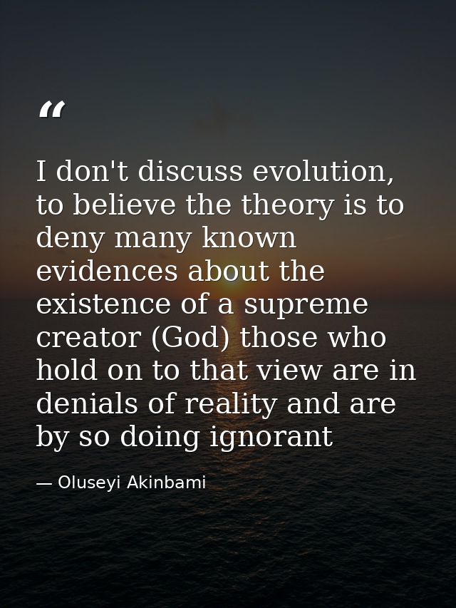 I don't discuss evolution, to believe the theory is to deny many known evidences about the existence of a supreme creato — Oluseyi Akinbami