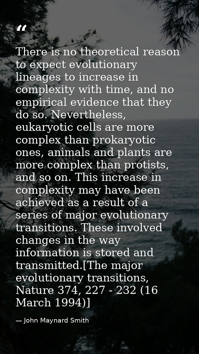 There is no theoretical reason to expect evolutionary lineages to increase in complexity with time, and no empirical evi — John Maynard Smith