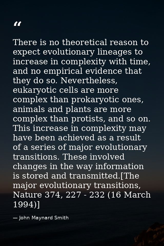 There is no theoretical reason to expect evolutionary lineages to increase in complexity with time, and no empirical evi — John Maynard Smith