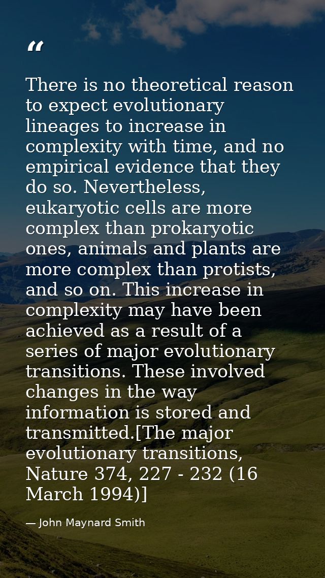 There is no theoretical reason to expect evolutionary lineages to increase in complexity with time, and no empirical evi — John Maynard Smith
