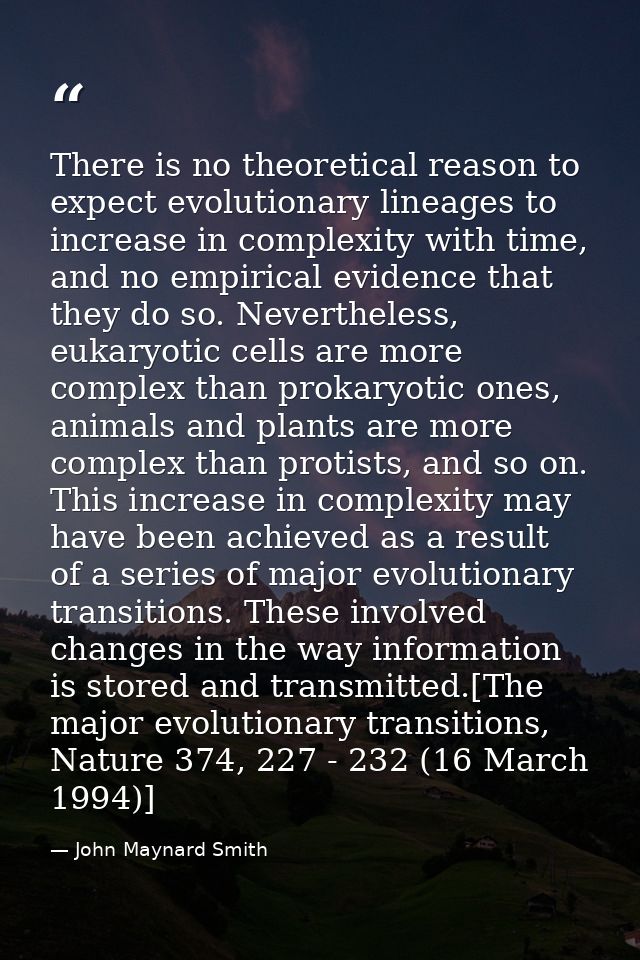There is no theoretical reason to expect evolutionary lineages to increase in complexity with time, and no empirical evi — John Maynard Smith