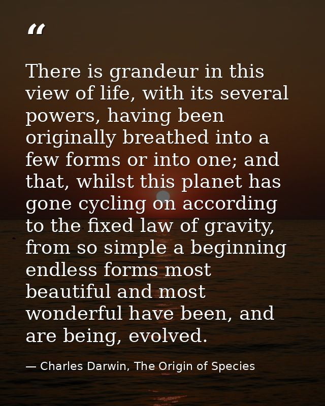 There is grandeur in this view of life, with its several powers, having been originally breathed into a few forms or int — Charles Darwin, The Origin of Species