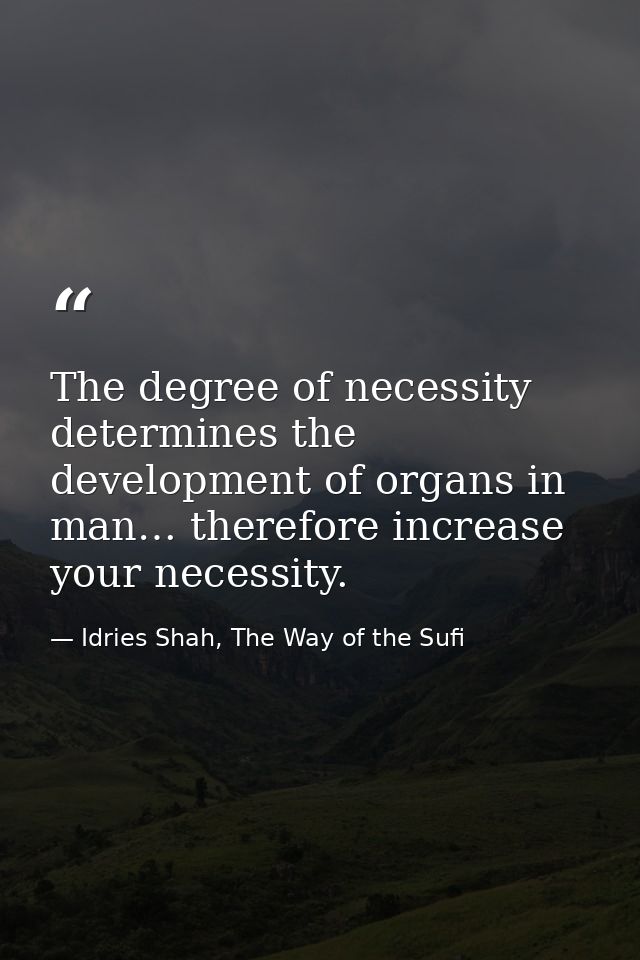 The degree of necessity determines the development of organs in man… therefore increase your necessity. — Idries Shah, The Way of the Sufi