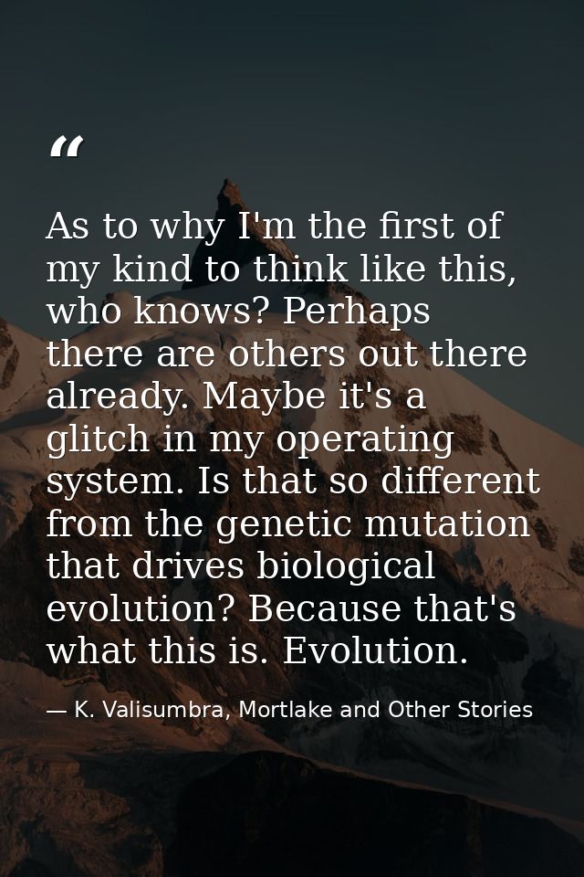 As to why I'm the first of my kind to think like this, who knows? Perhaps there are others out there already. Maybe it's — K. Valisumbra, Mortlake and Other Stories