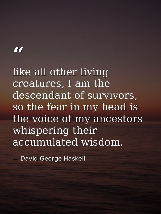 like all other living creatures, I am the descendant of survivors, so the fear in my head is the voice of my ancestors w — David George Haskell