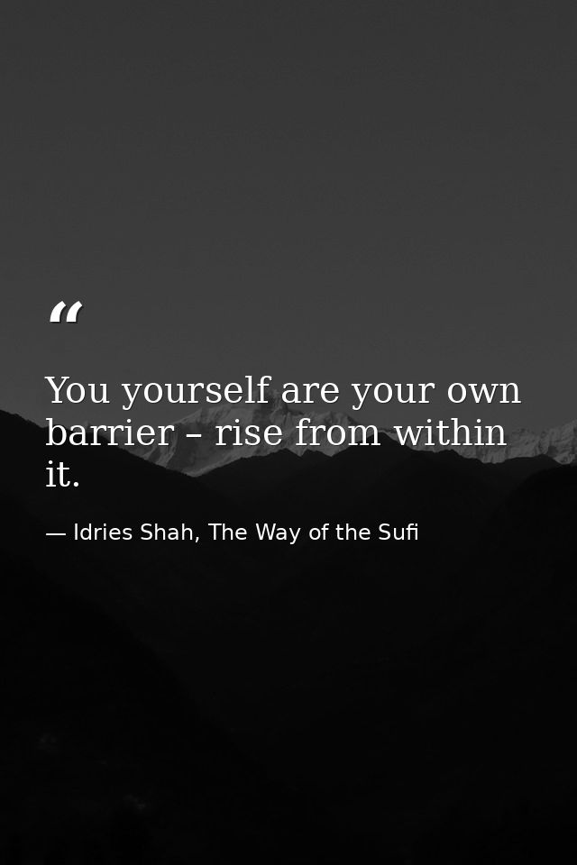 You yourself are your own barrier – rise from within it. — Idries Shah, The Way of the Sufi