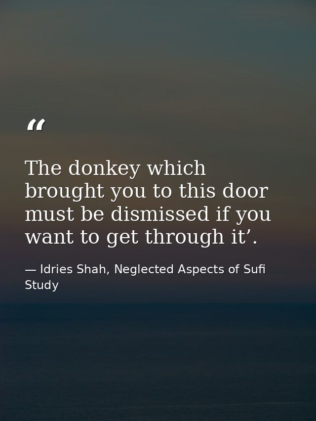 The donkey which brought you to this door must be dismissed if you want to get through it’. — Idries Shah, Neglected Aspects of Sufi Study