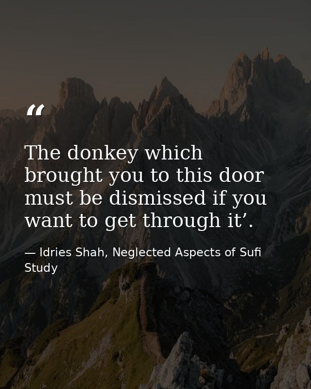 The donkey which brought you to this door must be dismissed if you want to get through it’. — Idries Shah, Neglected Aspects of Sufi Study