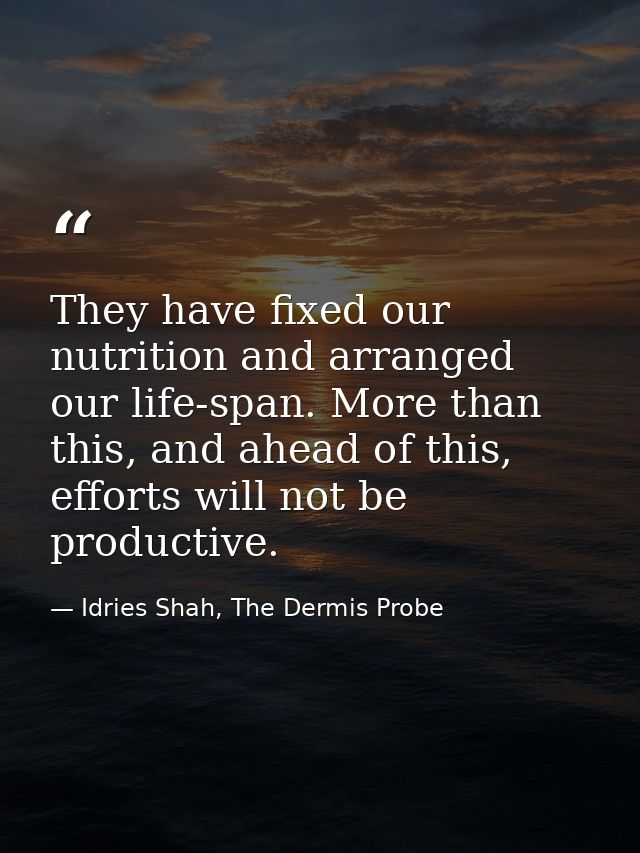They have fixed our nutrition and arranged our life-span. More than this, and ahead of this, efforts will not be product — Idries Shah, The Dermis Probe
