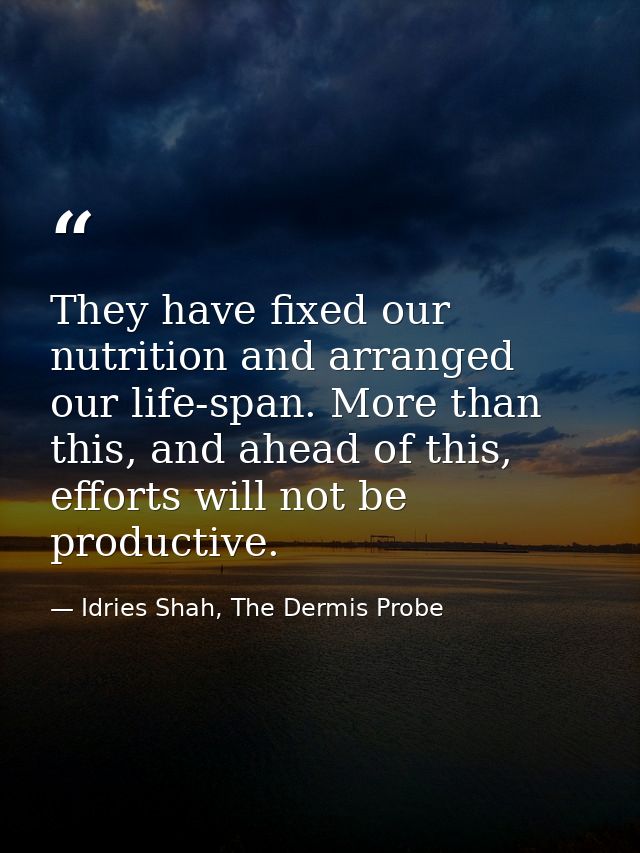 They have fixed our nutrition and arranged our life-span. More than this, and ahead of this, efforts will not be product — Idries Shah, The Dermis Probe