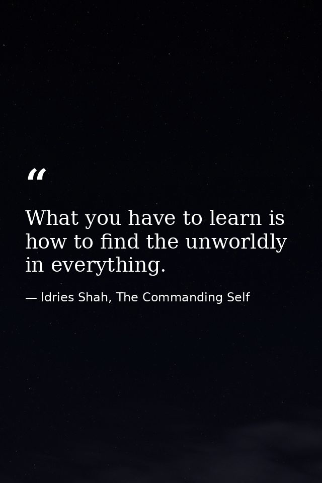 What you have to learn is how to find the unworldly in everything. — Idries Shah, The Commanding Self