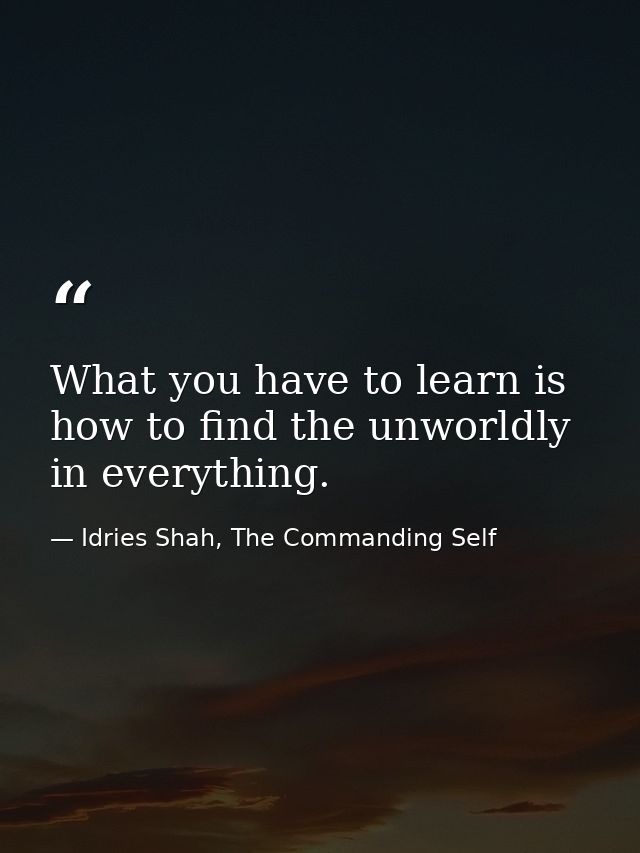 What you have to learn is how to find the unworldly in everything. — Idries Shah, The Commanding Self