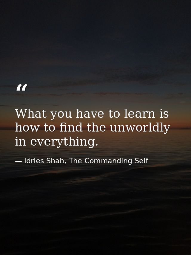 What you have to learn is how to find the unworldly in everything. — Idries Shah, The Commanding Self