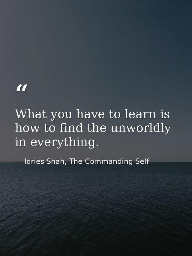 What you have to learn is how to find the unworldly in everything. — Idries Shah, The Commanding Self