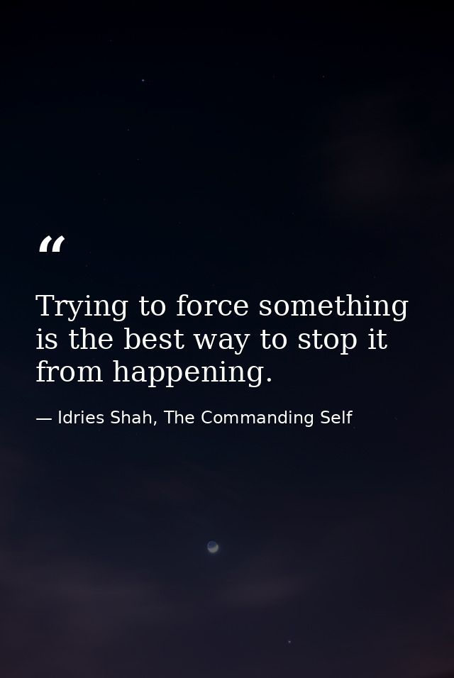 Trying to force something is the best way to stop it from happening. — Idries Shah, The Commanding Self