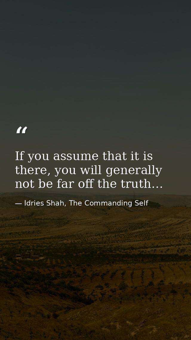 If you assume that it is there, you will generally not be far off the truth… — Idries Shah, The Commanding Self